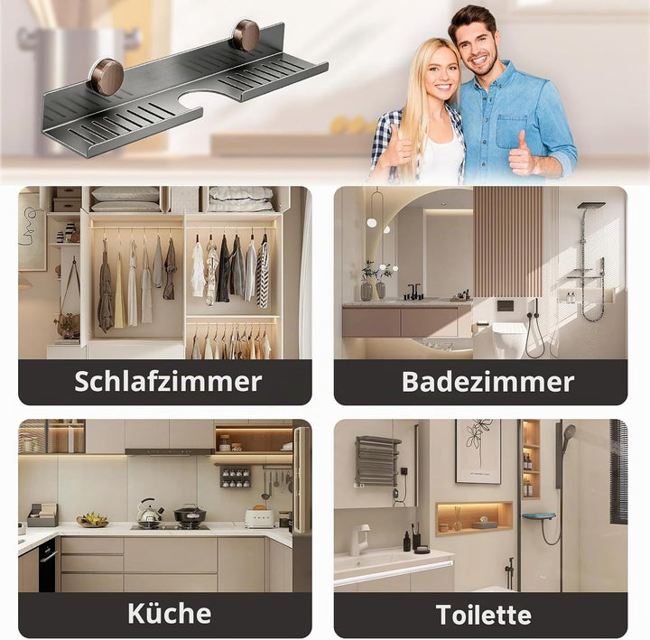 Waschbecken Ablage, 40CM Waschbecken Organizer Regal Grau Duschablage Ohne Bohren mit Abfluss Badezi