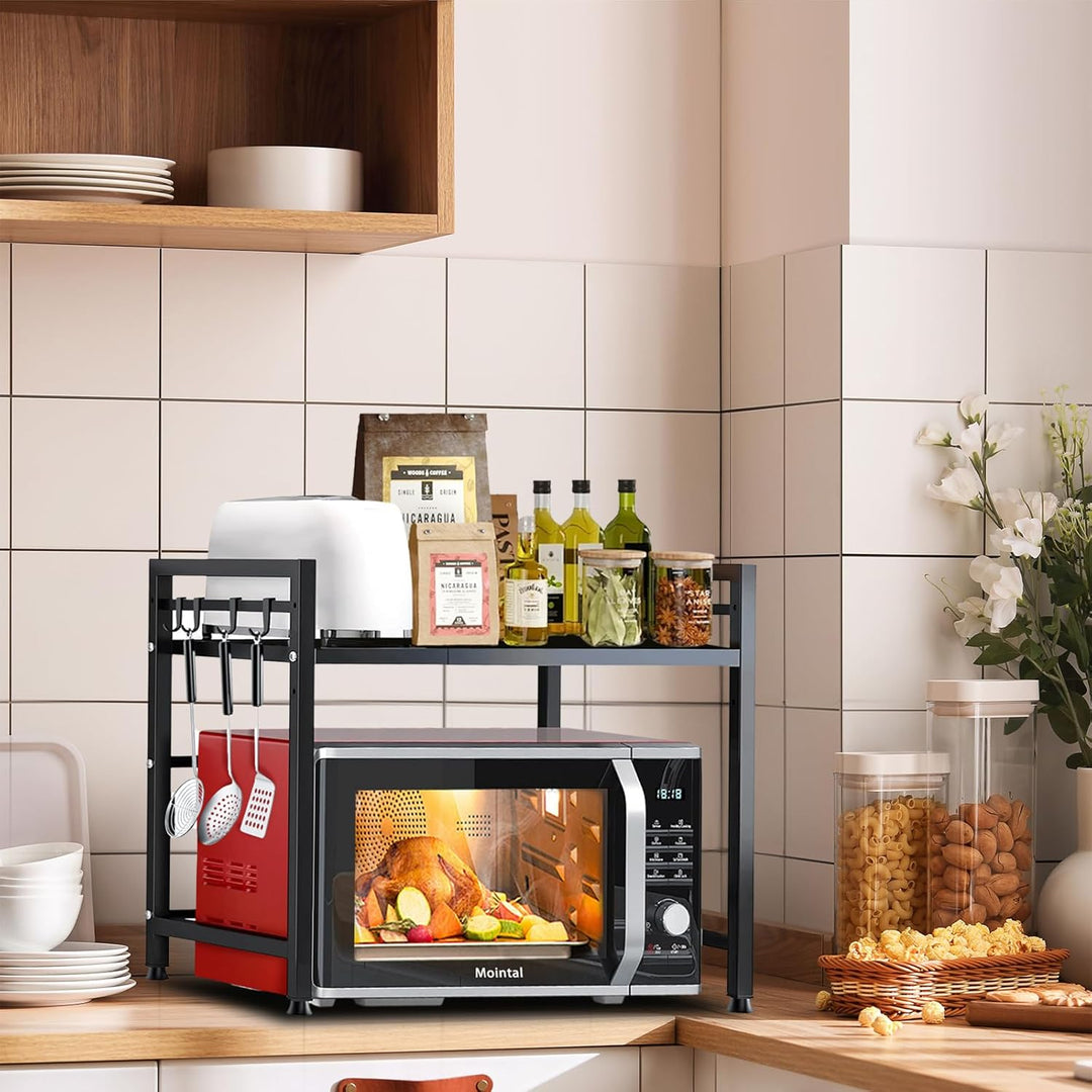 Verstellbares Mikrowellenregal, 2-Stufig Erweiterbares Küchen Mikrowelle Ständer Regal, Mikrowellenh
