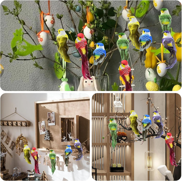 Deko Vogel,Deko Vögel mit Clip,10 Stück Vögel Deko Figuren,Mini Vogel Dekofigur für Garten Frühling
