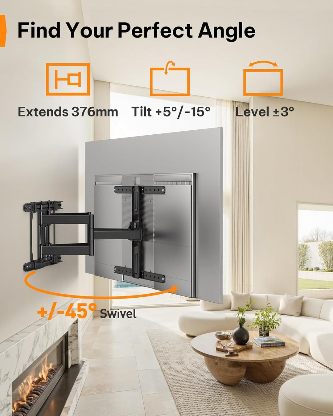 Perlegear ultradünne TV Wandhalterung, 27,9mm ultradünnes Profil für 42"-90" TV, voll-bewegliche TV