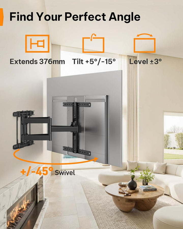 Perlegear ultradünne TV Wandhalterung, 27,9mm ultradünnes Profil für 42"-90" TV, voll-bewegliche TV