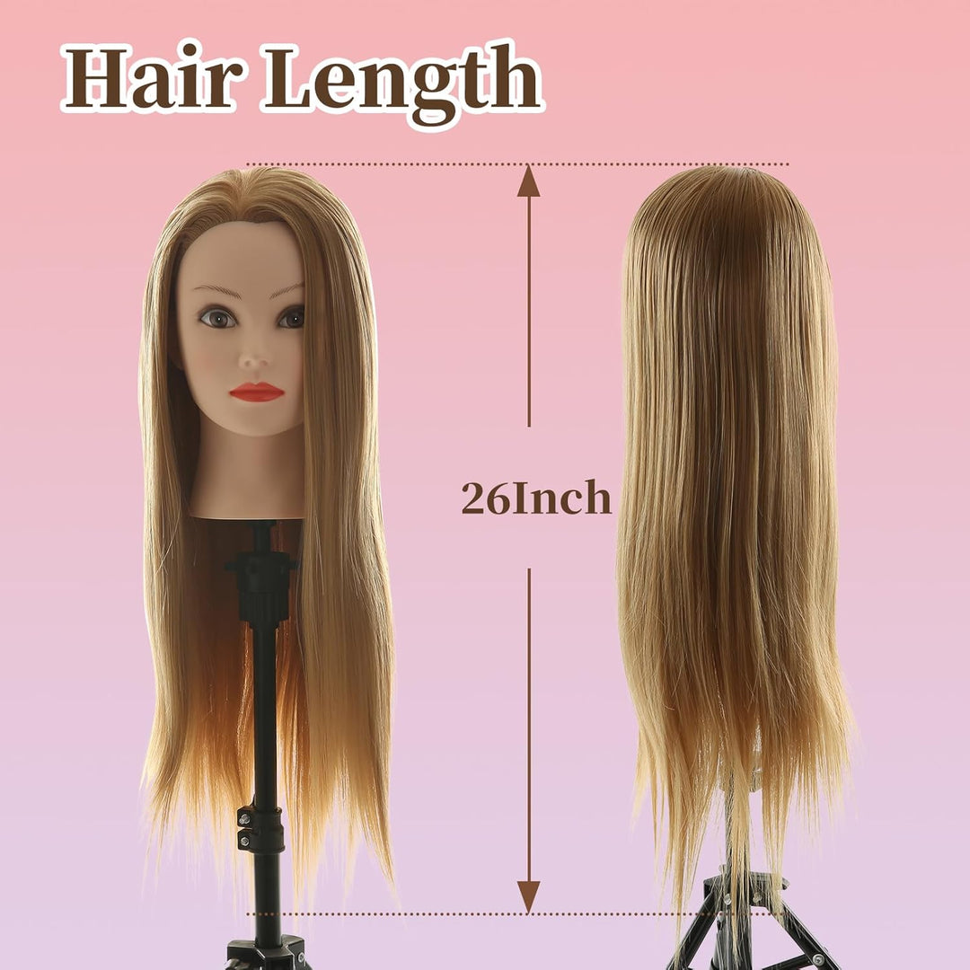 Frisierkopf 100% Synthetisches Haar übungskopf Friseur 26” Trainingsköpfe Puppenkopf Friseur Kopf Mi