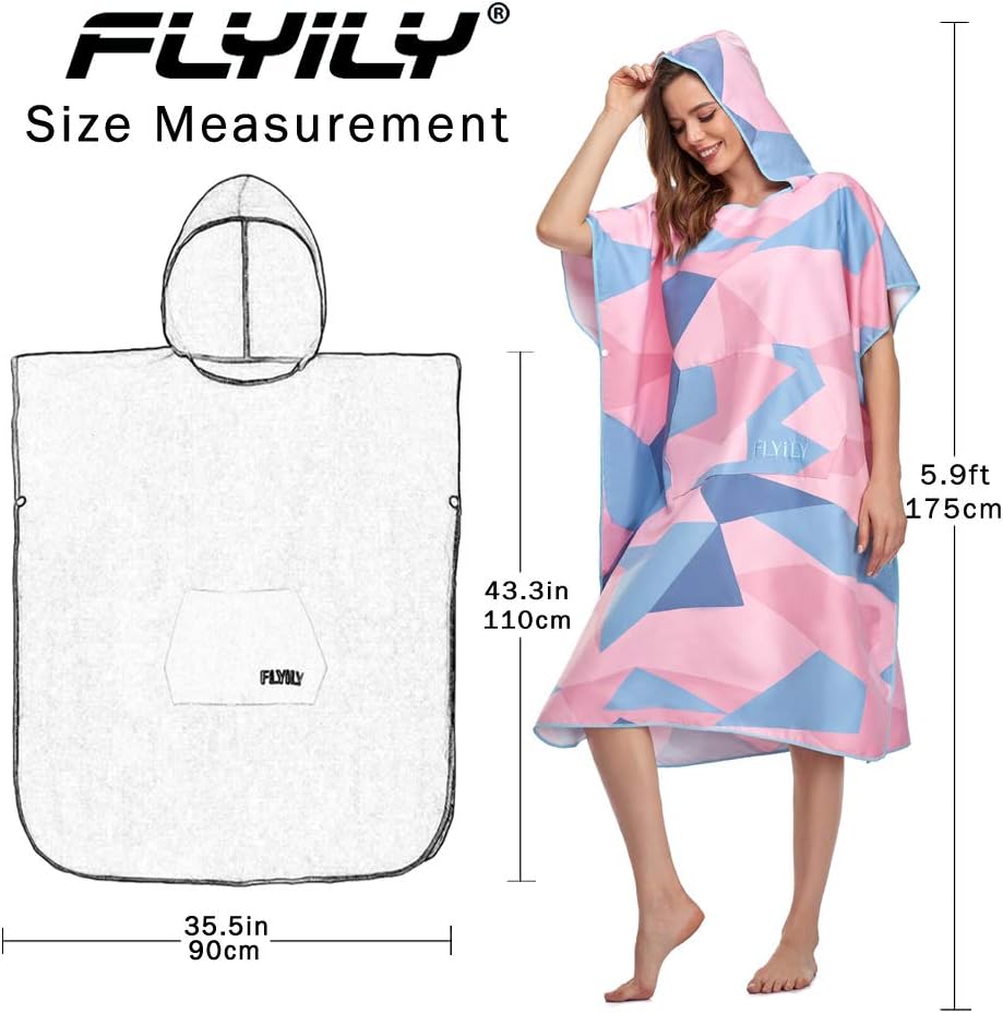 FLYILY Microfaser Surf Poncho Handtuch mit Kapuze Bademantel zum Schwimmen und Strand wechseln Einhe