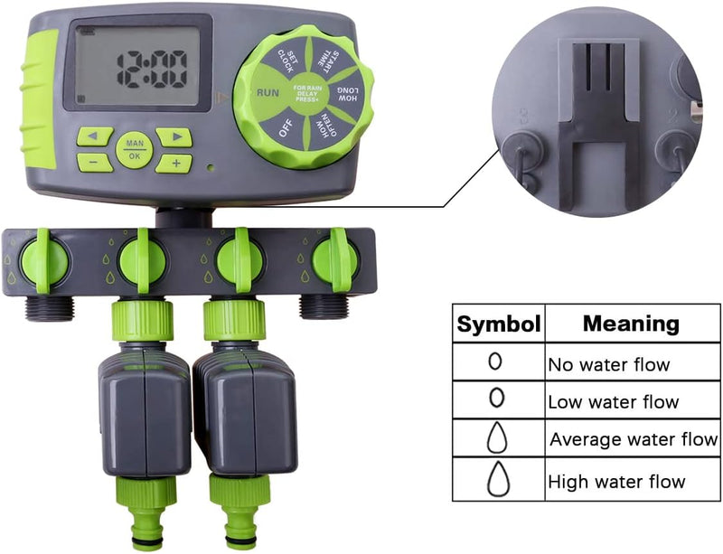 Automatisch 4-Auslässe Bewässerungscomputer Wasser Zeitschaltuhr Garten Bewässerungsuhr Bewässerungs