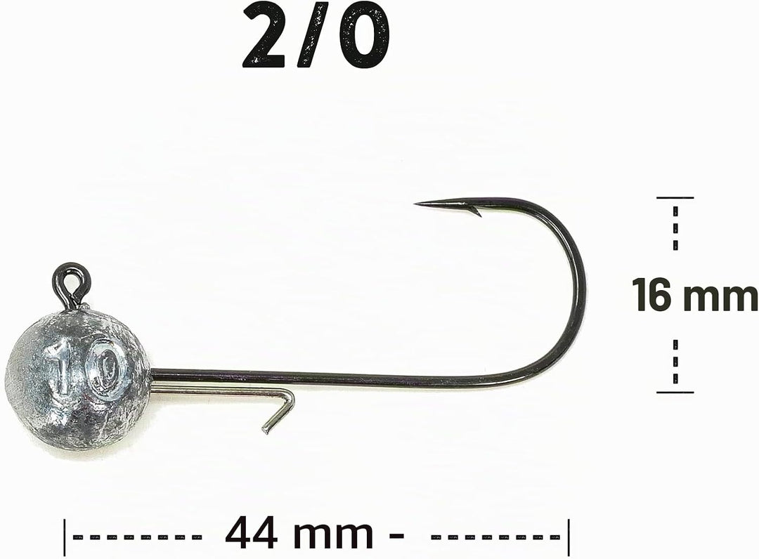 Zanderfang – Jigköpfe Angelhaken-Set Jighaken – Jigkopf Grösse 2/0 und 4/0 für Gummiköder von 8cm bi
