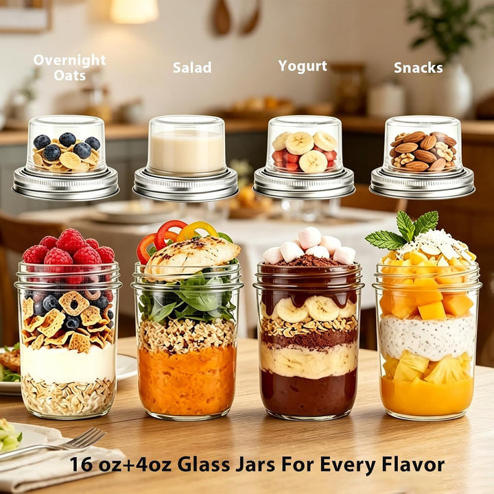 4er müslibecher to go, 400ml+100ml Overnight Oats Gläser, Joghurtbecher mit Doppelschicht-Design, Tr