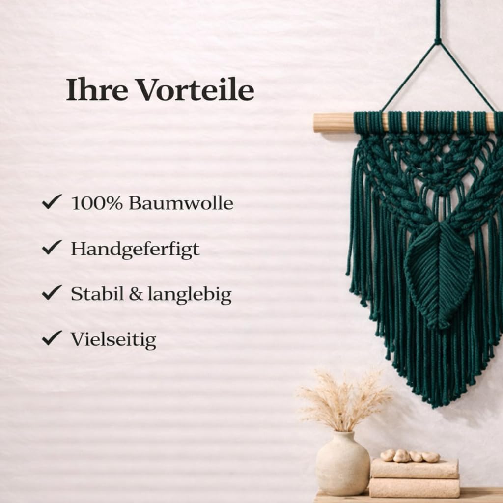 Abio Makramee Garn Grün 3mm 300m Baumwollgarn Macrame Cord Kordel Garn für Makramee Schnur Makrameeg