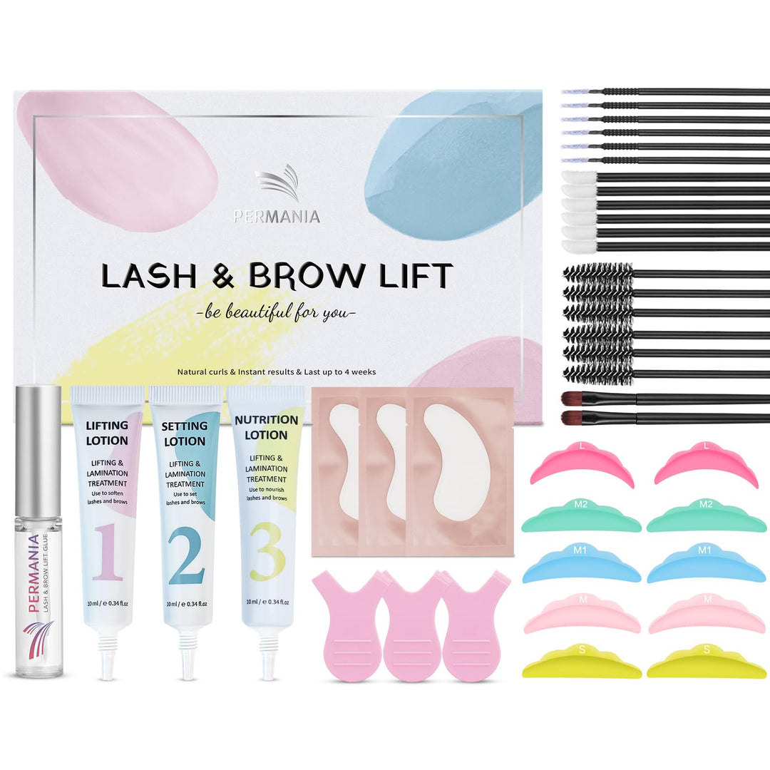 PERMANIA Wimpernlifting Set - Korean Lash Lift, Verbessertes Wimpernwelle und Augenbrauen Lifting Se
