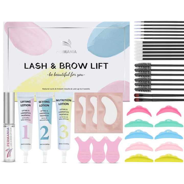 PERMANIA Wimpernlifting Set - Korean Lash Lift, Verbessertes Wimpernwelle und Augenbrauen Lifting Se