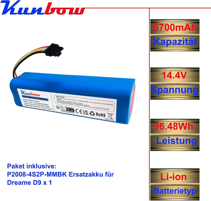 6700mAh Ersatzakku für Dreame L10s Ultra / L10 / L10s / Z10 Pro, Akku für Dreame D10/D10s/D10 Plus/D