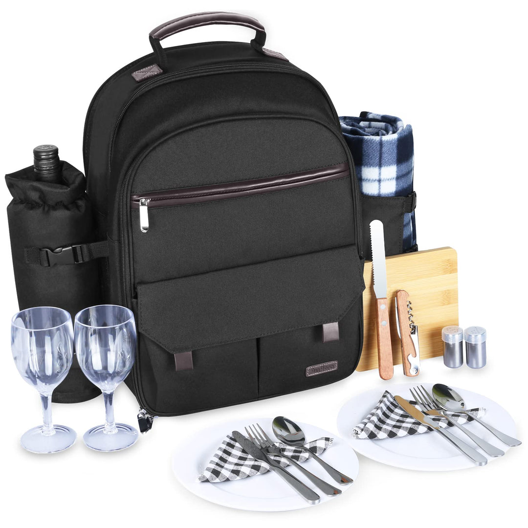 Sunflora Picknick Rucksack Set 2 Personen mit Isoliertem Kühlung und Decke, Picknickkorb 2 Personen