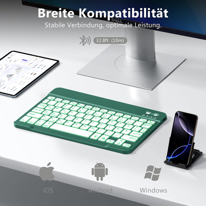 Vobafe Bluetooth Tastatur mit Telefonhalter für iPad Air/Pro/Mini/A16/11/10.9/10.2/iPhone, Kabellose