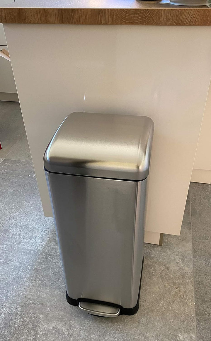 ADOB Treteimer Pedal Abfalleimer Abfallbehälter rechteckig mit 30 Liter Fassungsvermögen aus gebürst
