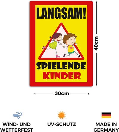 2 Stück XXL Langsam ! spielende KINDER Schild 30 x 40 cm aus stabiler PVC Hartschaumplatte 5mm mit U