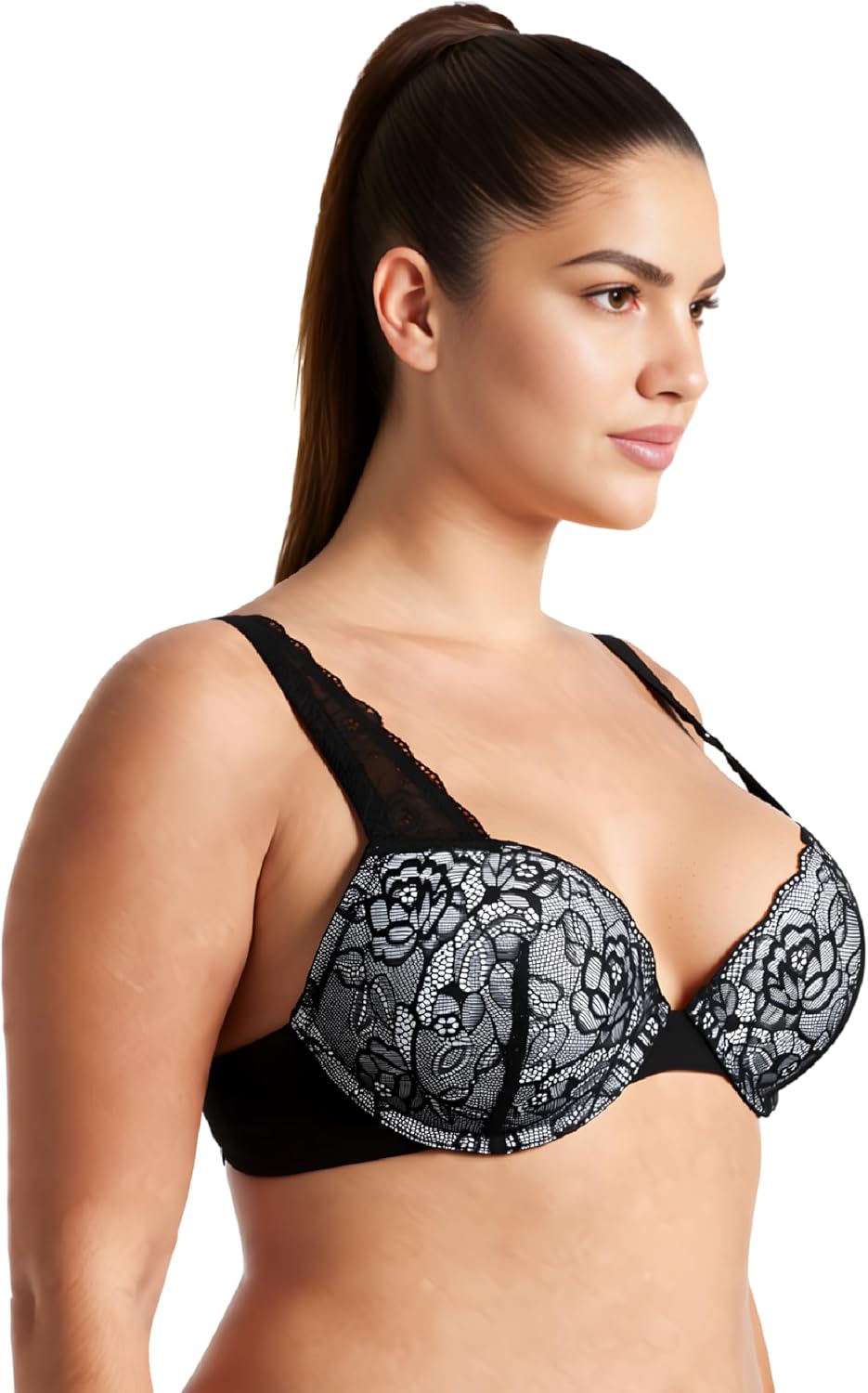 Curve Muse Damen Übergrösse Fügen Sie 1 und eine halbe Tasse hinzu Hochdrücken Bügel Spitzen-BHS 70D