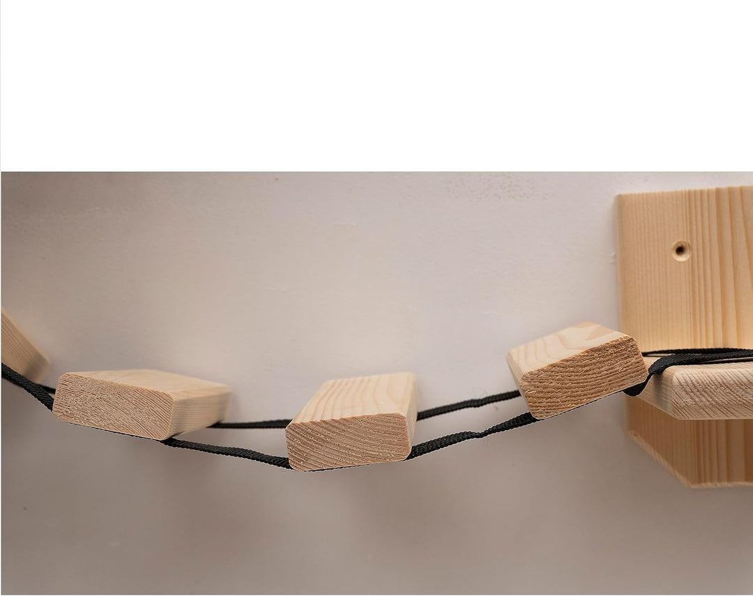 Hängebrücke für Katzen mit Regalen Kletterwand Katzenmöbel Wandmontage 7 Stufen Holz Kiefer 85 cm (K