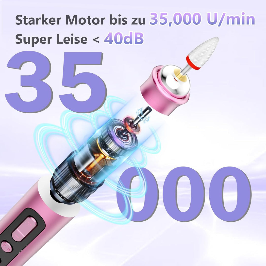 POFIBO Nagelfräser Kabellose 35000 U/Min Nagelfräser für Gelnägel - Professioneller Nail Drill für G