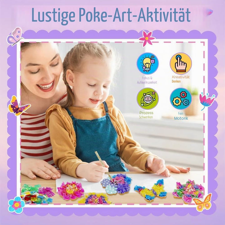 FORESTDREAM Blumen Poke Art Bastelset, DIY Blumenstrauss Basteln mit 8 Blumen und 2 Schmetterlingen,