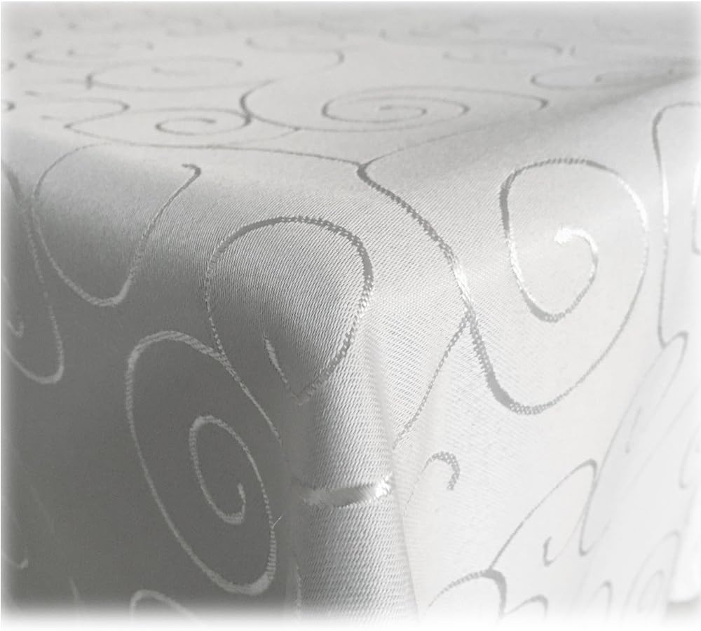 JEMIDI Tischdecke Ornamente Seidenglanz Edel Tisch Decke Tafeldecke 31 Grössen und 7 Farben Weiss Ov