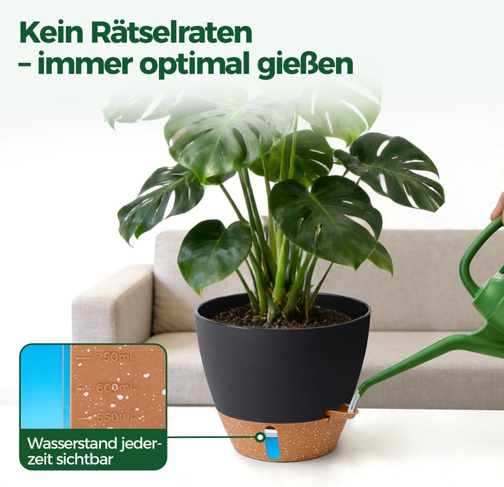 T4U Übertopf 30 cm Durchmesser, Selbstbewässerungstopf mit Wasserstandsanzeige, Pflanzkübel gross au