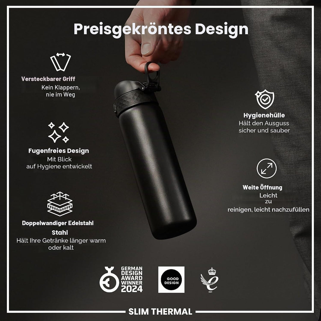 ION8 Vakuumisolierte Edelstahl-Trinkflasche, 500 ml, Auslaufsicher, Einhandöffnung, Sichere Verriege