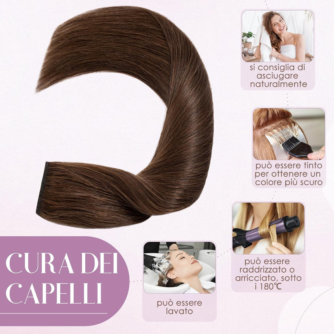 Extension a Clip Cheveux Naturel Monobande - Epaisseur Fine - Rajout Vrai Cheveux Humain (#04 Châtai