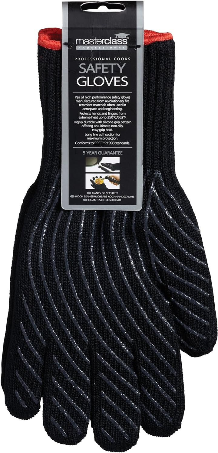 KitchenCraft Professionelle Ofenhandschuhe mit Hitzeschutz, Silikon, Schwarz, aus schwer entflammbar