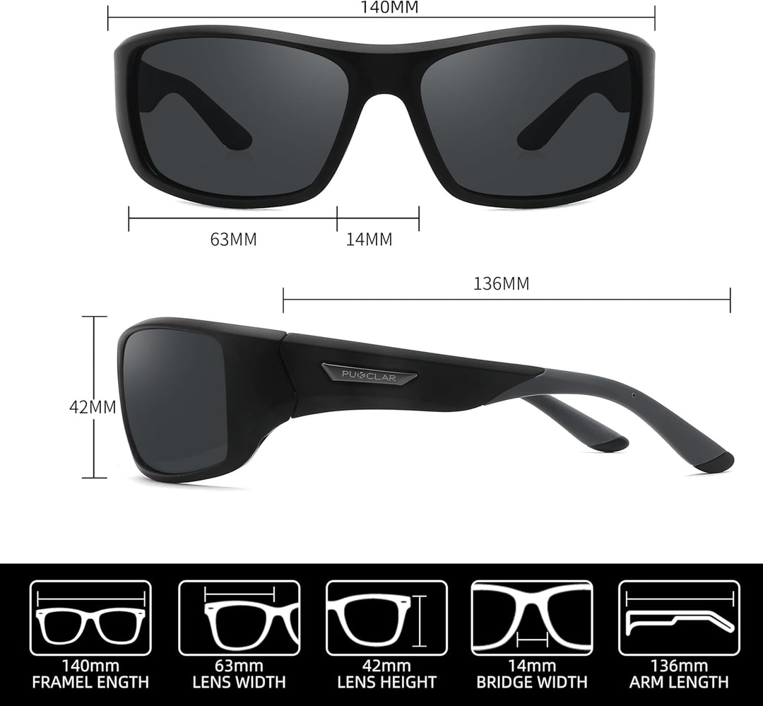 PUKCLAR Herren Sonnenbrille Polarisierte Sportbrille Radsportbrillen Fahrerbrille Damen UV400 Schutz