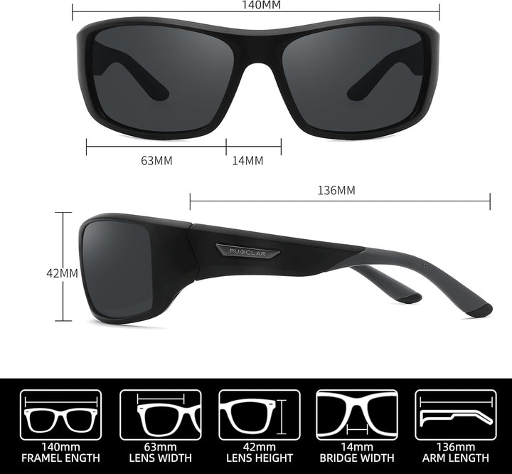 PUKCLAR Herren Sonnenbrille Polarisierte Sportbrille Radsportbrillen Fahrerbrille Damen UV400 Schutz