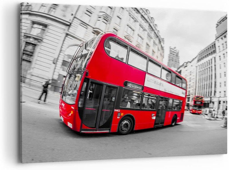 Bilder auf Leinwand 100x70cm Leinwandbild Bus London Reise Tourismus Gross Wanddeko Bild Schlafzimme