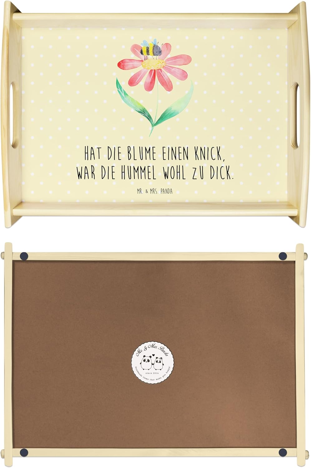 Mr. & Mrs. Panda Serviertablett Hummel Blume - Geschenk, Holztablett, Feld, Dekotablett, Tiere, Tier