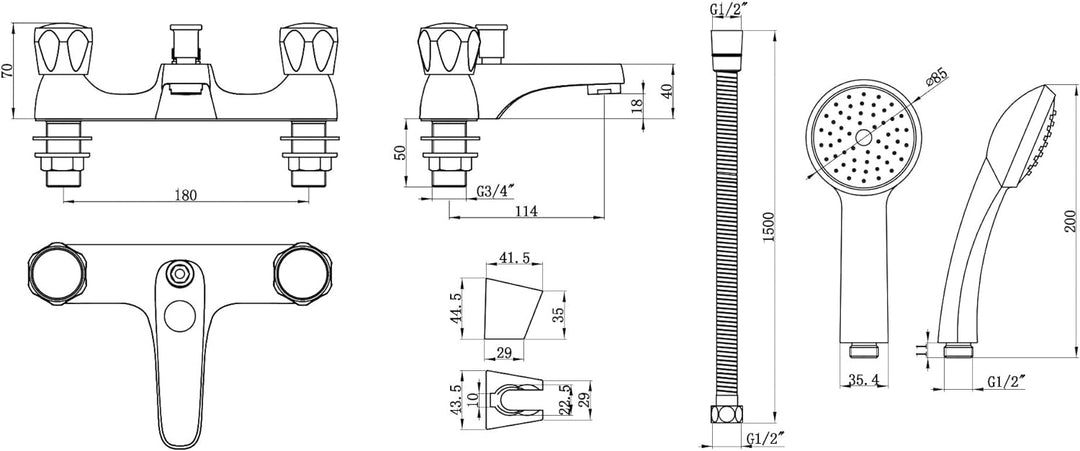 ENKI Badewannenarmatur Montage am Wannenrand Für Niederdruck RICHMOND Bath Shower Mixer Tap, Bath Sh
