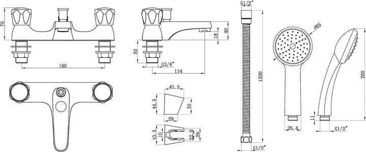 ENKI Badewannenarmatur Montage am Wannenrand Für Niederdruck RICHMOND Bath Shower Mixer Tap, Bath Sh