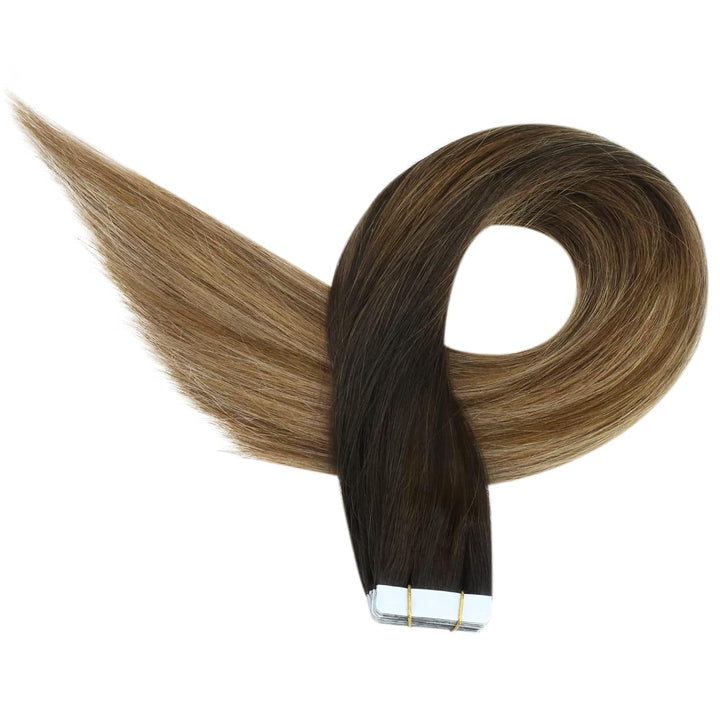 Ugeat 30cm Remy Echthaar Tape Extensions Balayage Dunkelstes Braun bis Mittelbraun und Goldbraun 2/6
