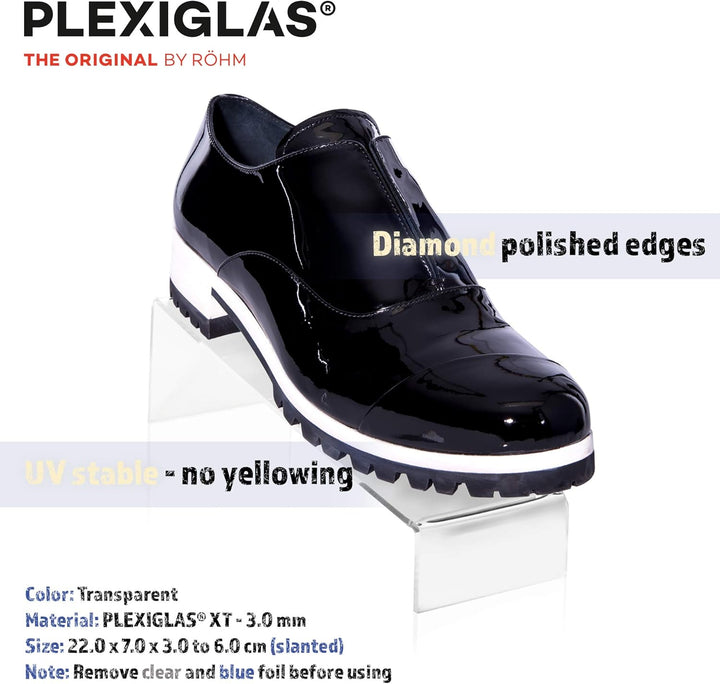 Warenträger-Set als Schuhständer (schräg) und Präsentationsdisplay, transparenter Verkaufsständer, D