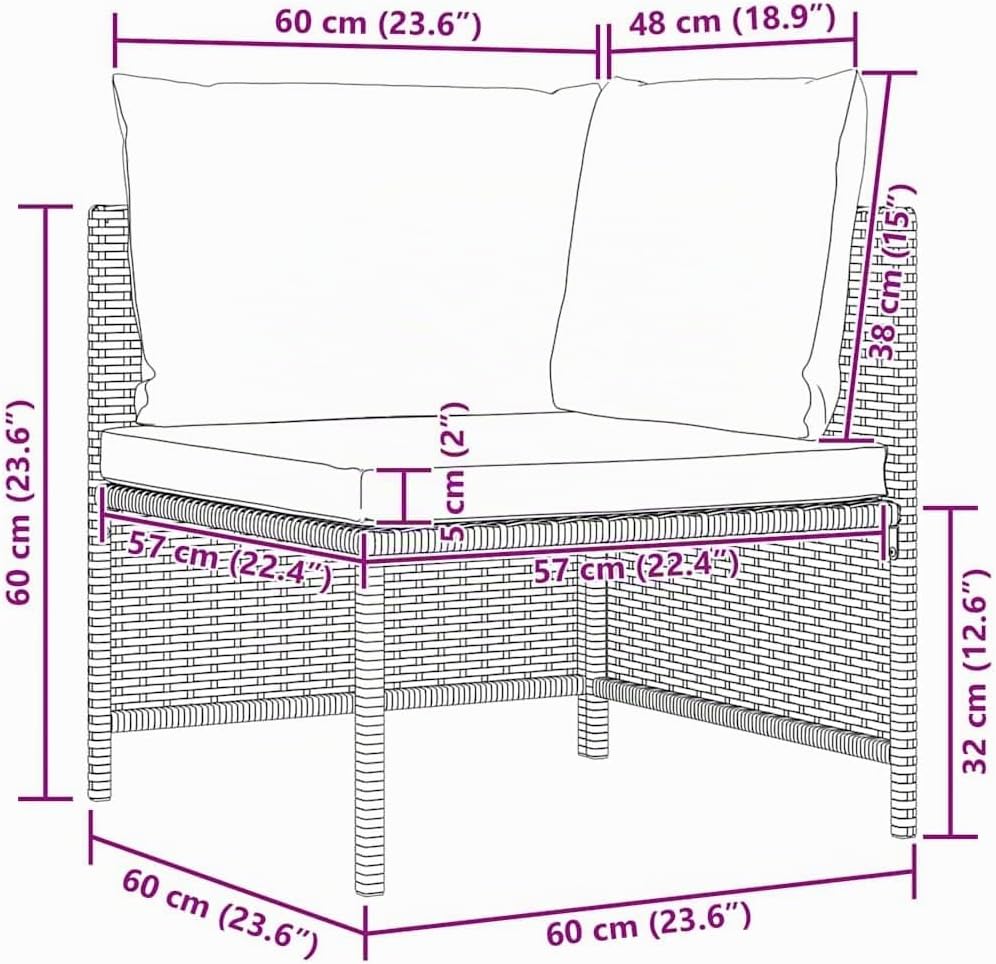vidaXL Modular Ecksofa mit Kissen Gartensofa Sofa Lounge Gartenmöbel Einzelsofa Sessel Rattansofa Ou