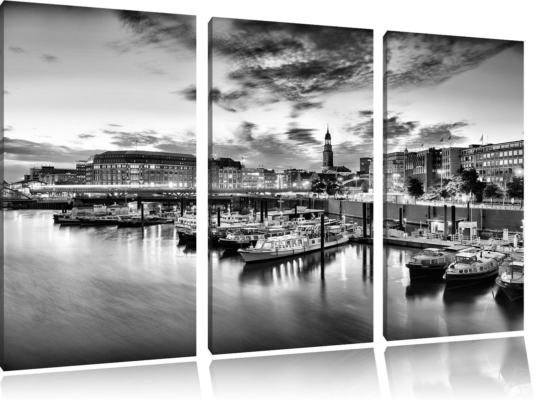 Pixxprint Hamburger Hafen am Abend als Leinwandbild/Grösse: 3 Teilig (120x80) cm/Wandbild/Kunstdruck