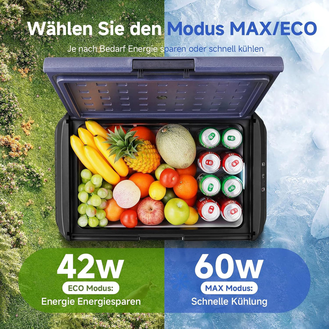 AAOBOSI Kompressor Kühlbox, 60L Auto Kühlbox 12V 230V, IPX4 Wasserdicht Kühlbox Elektrisch -20°C bis