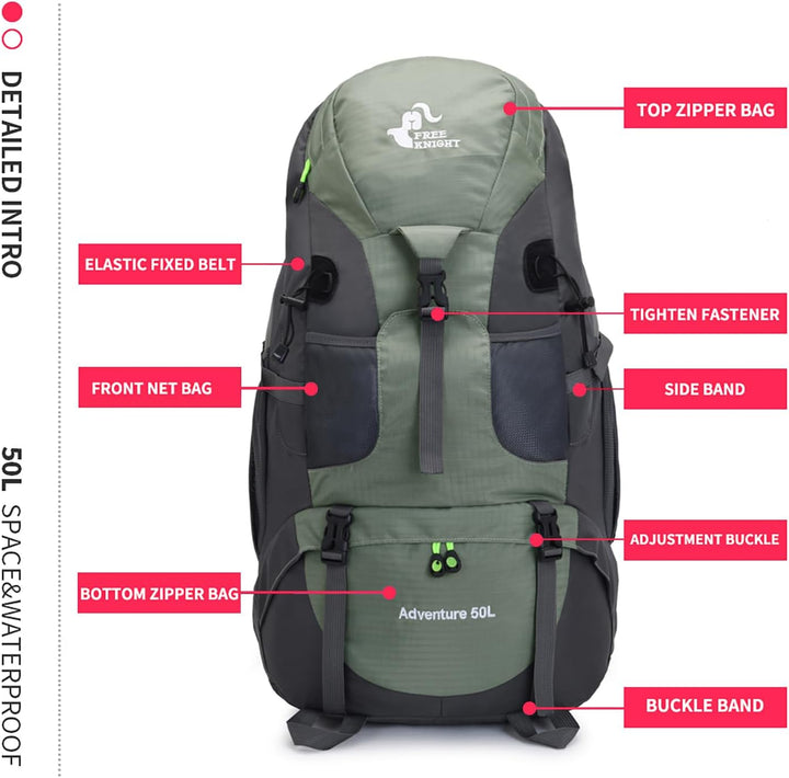 Bseash 50L Leichter wasserfester Wanderrucksack, Outdoor Sport Tagesrucksack Multifunktions Reisetas