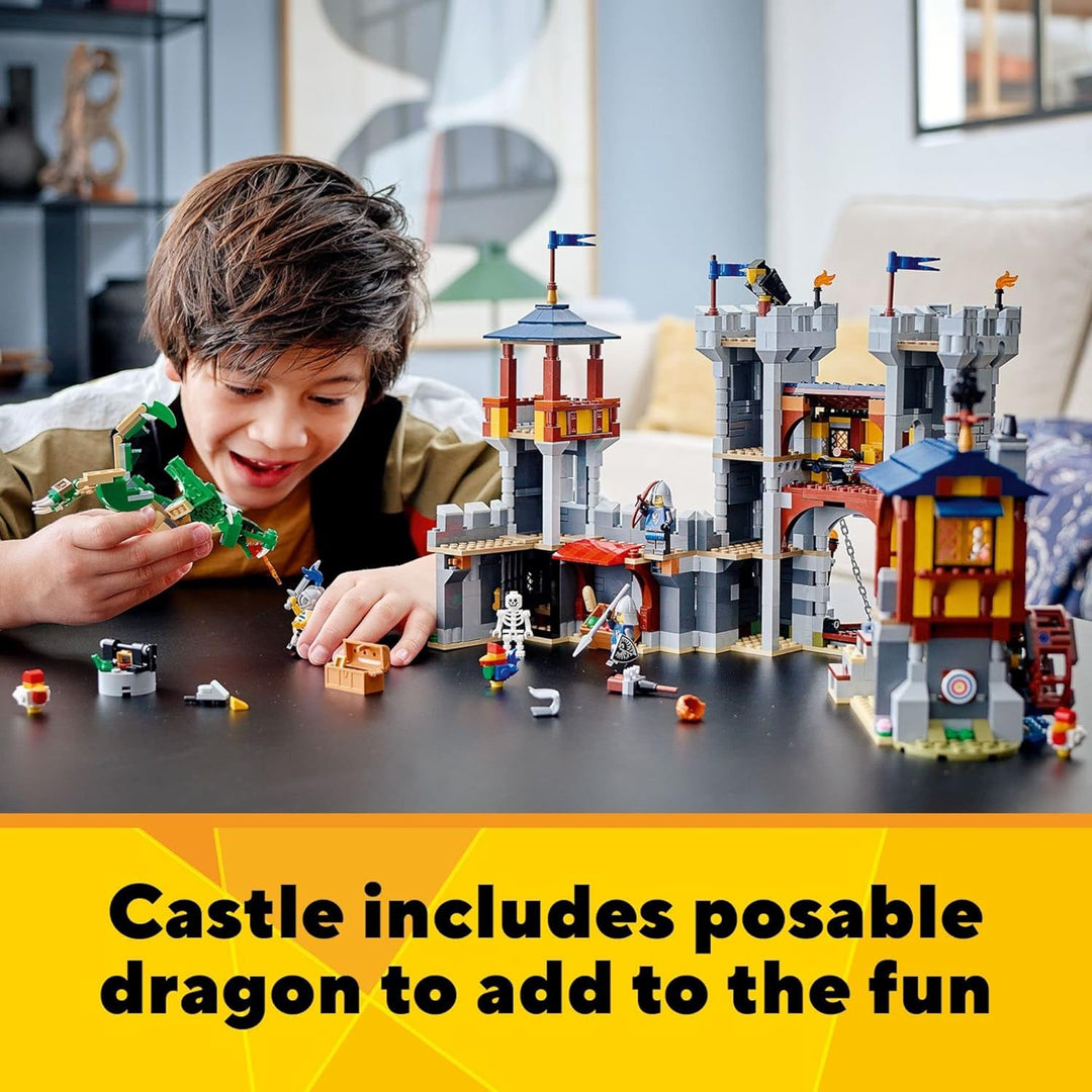 LEGO Creator 3in1 Medieval Castle 31120 Building Kit; Castle with Moat and Drawbridge, Plus 3 Minifi