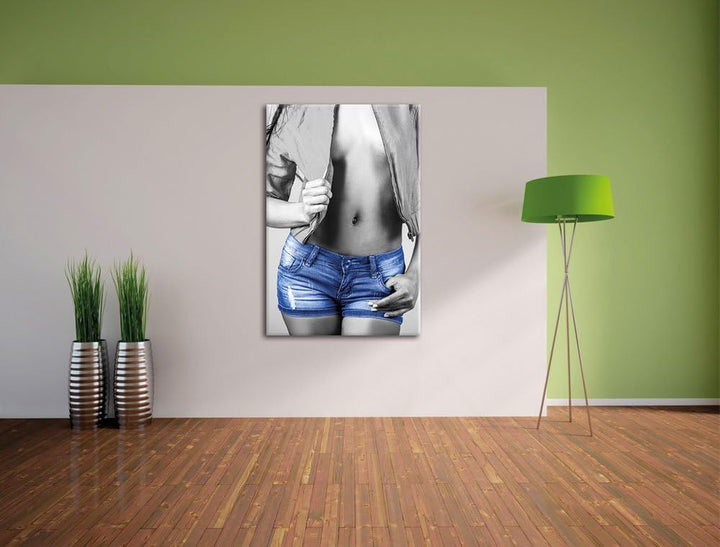 Pixxprint Sexy Frau mit Hotpan schwarz/weiss als Leinwandbild/Grösse: 100x70 cm/Wandbild/Kunstdruck/