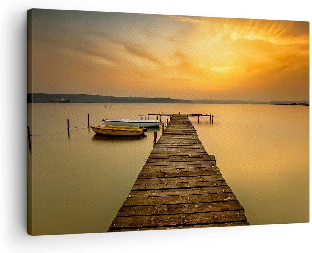 ARTTOR Bilder auf Leinwand See Brücke Leinwandbild mit Rahmen 70x50cm Wandbilder Dekoration Wohnzimm