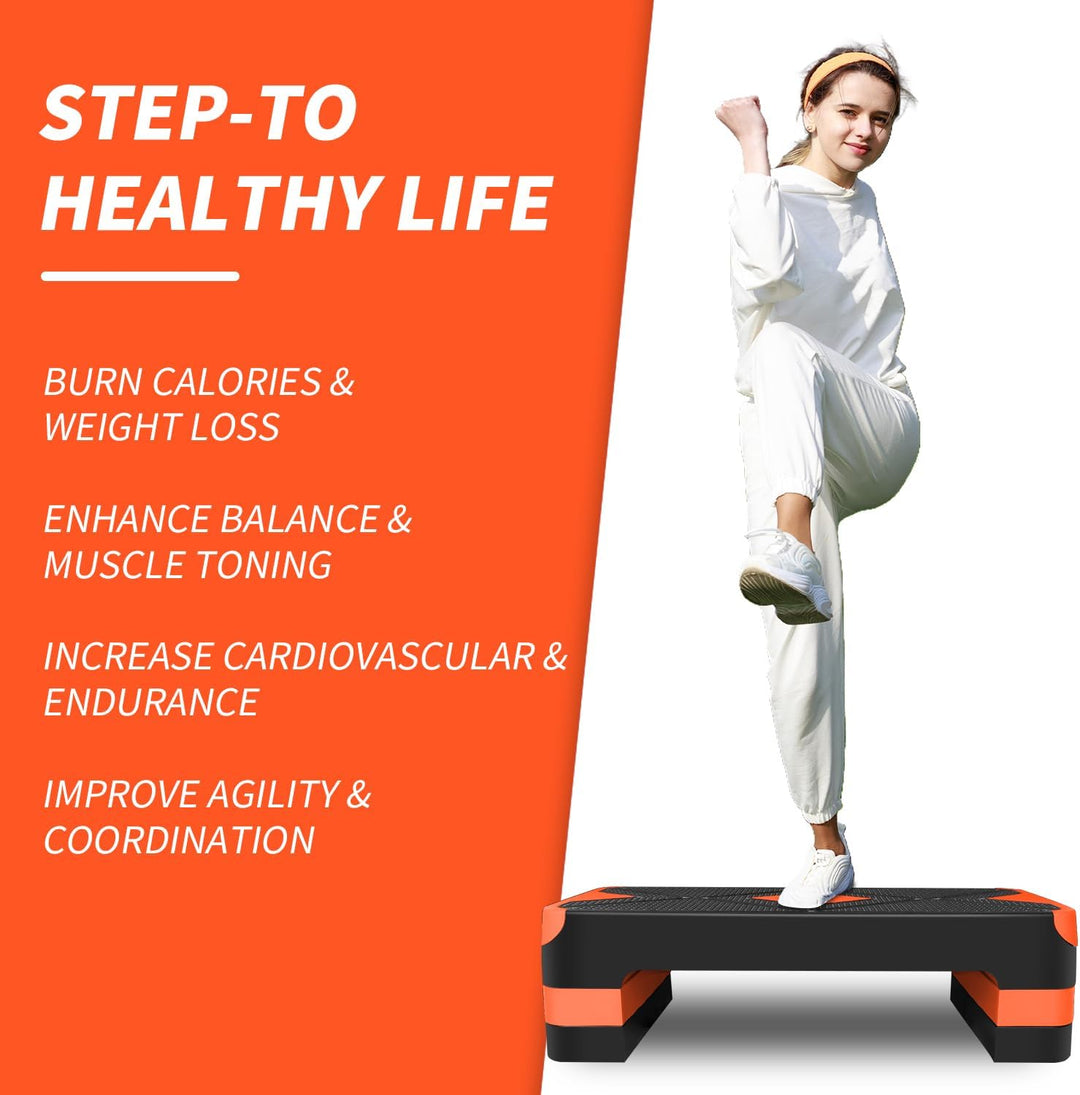 Aerobic Step Platform Orange, Höhenverstellbarer Fitness Stepper für Heimtraining & Gym, verstellbar