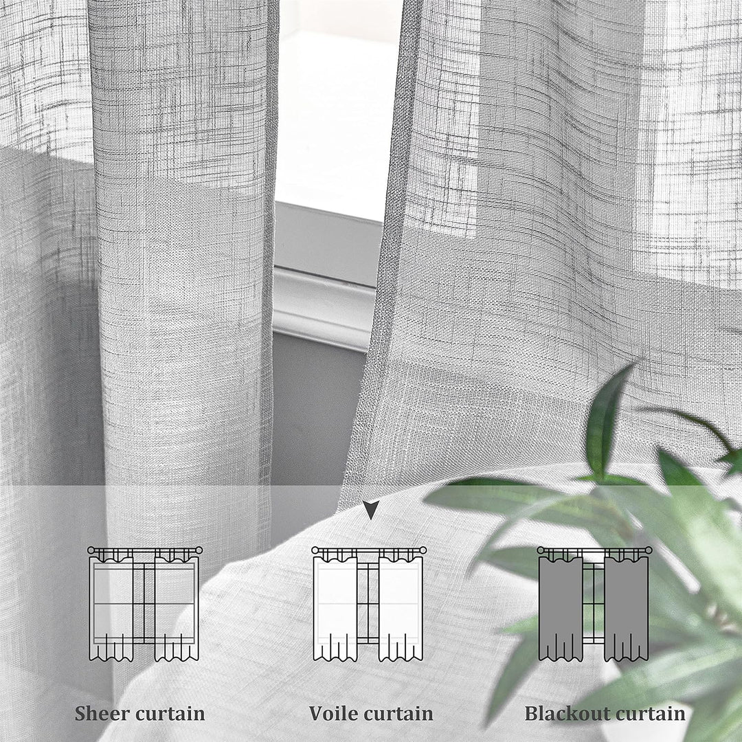 Topfinel 2 Stücke Leinen Gardinen mit Ösen Voile Vorhang Halbtransparent Gardinen Wohnzimmer Modern