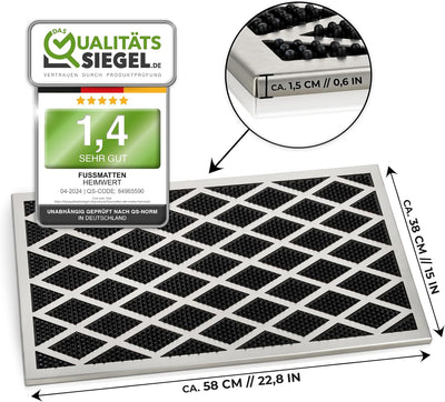 HEIMWERT Premium Fussmatte für Aussen aus rostfreiem Edelstahl | Abnehmbarer Edelstahlrahmen | Gummi