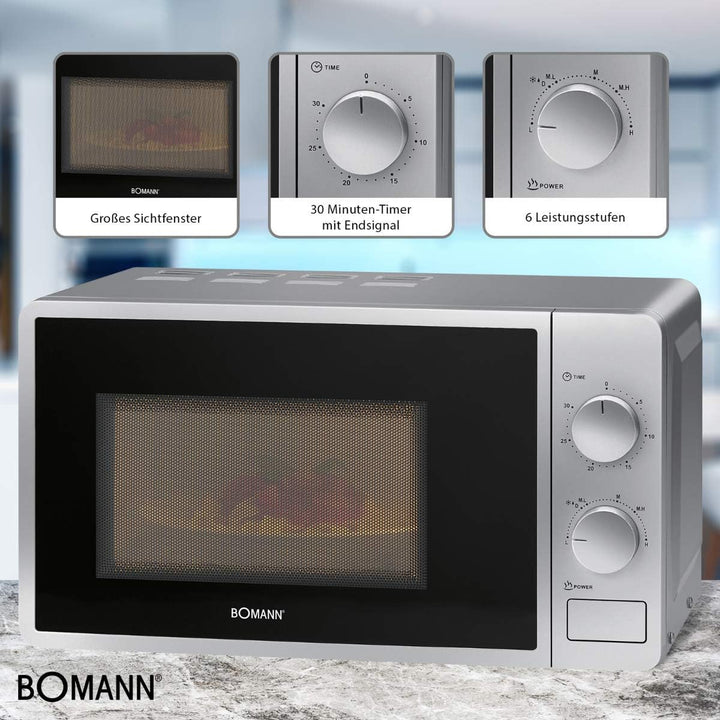 Bomann® Mikrowelle | 700 Watt | 6 Stufen | 20 Liter Garraum | 360° Drehteller | Timer mit Endsignal