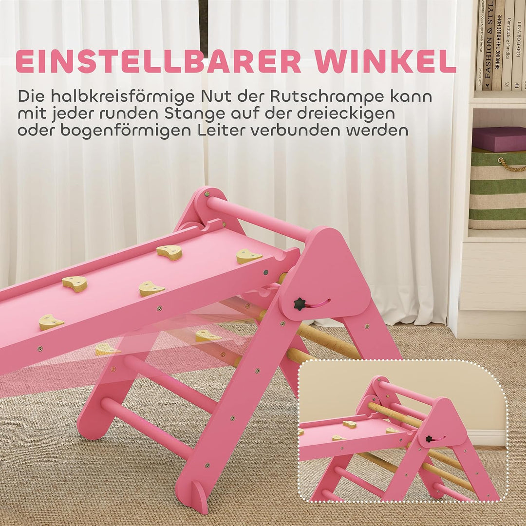 AIYAPLAY 7-in-1 Montessori Klettergerüst Indoor, faltbar Holz Kletterdreieck mit Rutsche, Bogen, Ind
