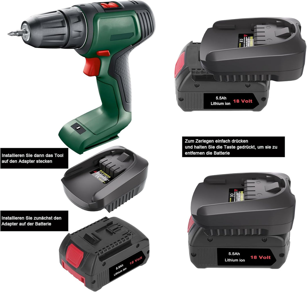 für Bosch 18V Batterie-Adapter, für Bosch Professional Stystem Akku GBA 18V BAT609 BAT6100 BAT618 ar
