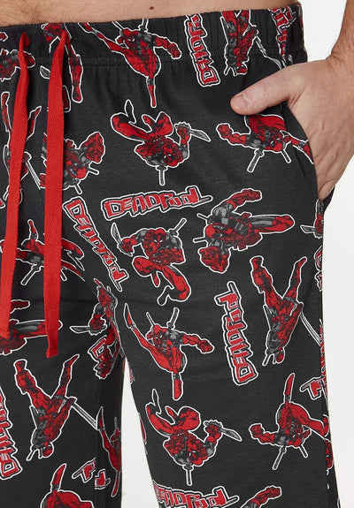 Marvel Schlafanzug Herren Lang, Avengers Freizeithose Herren, Baumwolle Pyjama Lang XL Schwarz Deadp