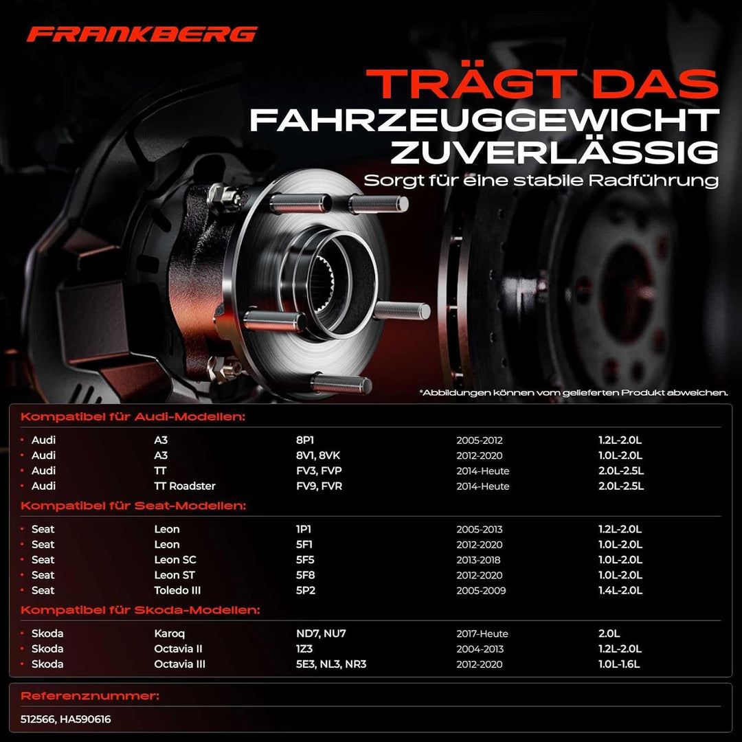 Frankberg 2x Radnabe Radlagersatz Vorne Hinten Links Rechts Kompatibel mit A3 8P1 2003-2012 A3 Sport